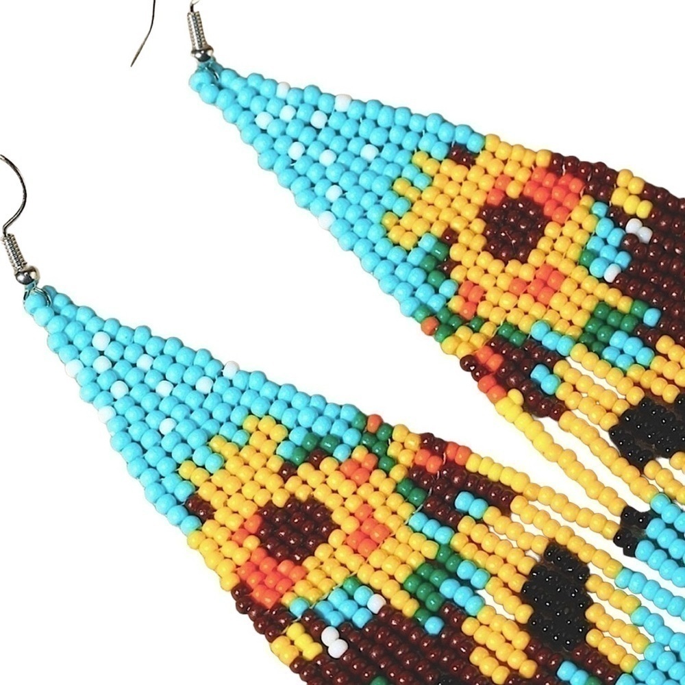 SUNFLOWER BOHO BEADED EARRINGS - BRAND NEW - Picture 2 of 5